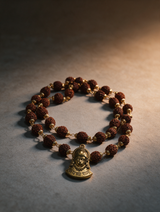 Rudraksha Mala with Gold Capping & Hanuman Pendant