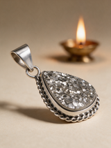 Silver Pyrite Druzy Pendant – Teardrop