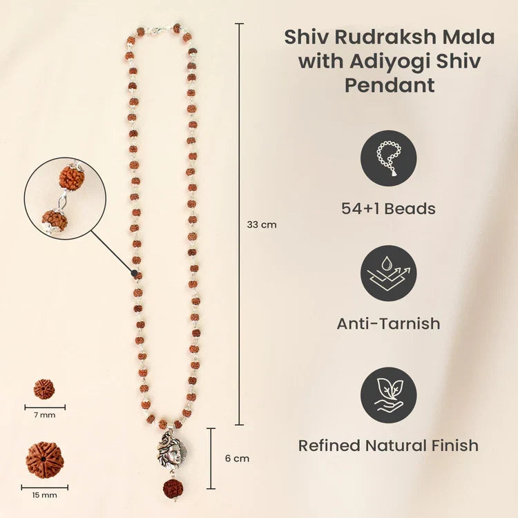 Shiv Rudraksha Mala with Adiyogi Shiv Pendant - Image 4