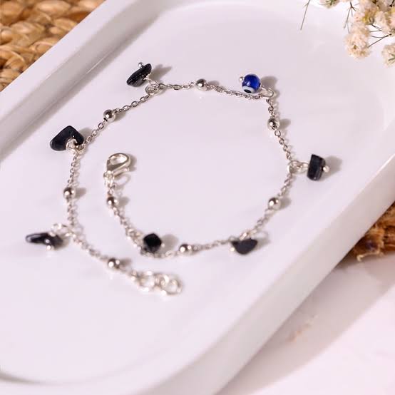 Blue Onyx Evil Eye Round Shape Anklets for Protection and style - Image 1