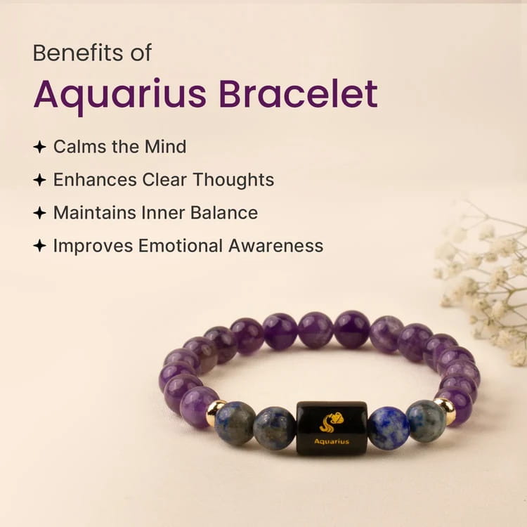 Aquarius (कुंभ राशि) Zodiac Amethyst & Lapis Lazuli Bracelet - Image 2