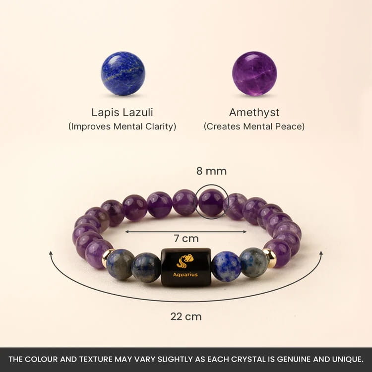 Aquarius (कुंभ राशि) Zodiac Amethyst & Lapis Lazuli Bracelet - Image 4