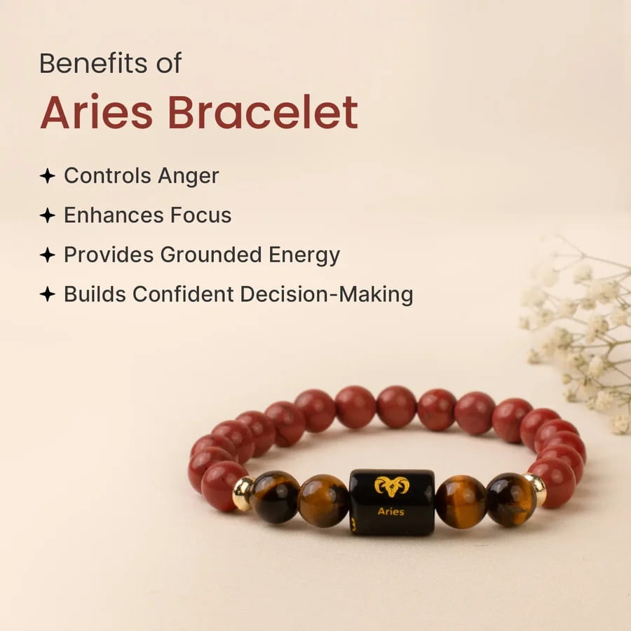 Aries (मेष राशि) Zodiac Red Jasper & Tiger Eye Bracelet - Image 2