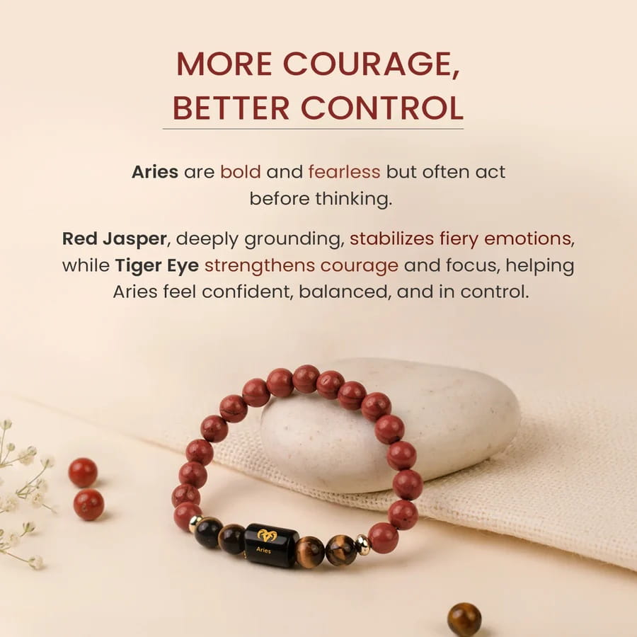 Aries (मेष राशि) Zodiac Red Jasper & Tiger Eye Bracelet - Image 3