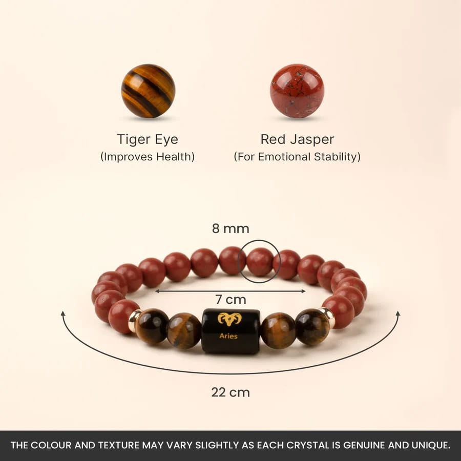 Aries (मेष राशि) Zodiac Red Jasper & Tiger Eye Bracelet - Image 4