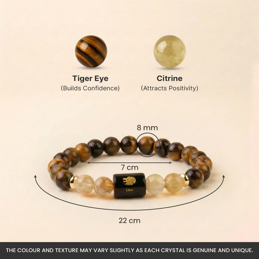 Leo (सिंह राशि) Zodiac Tiger Eye & Citrine Bracelet - Image 4