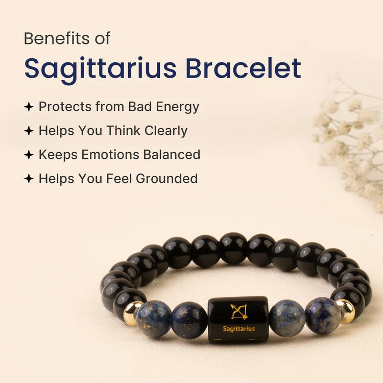Sagittarius (धनु राशि) Zodiac Black Obsidian & Lapis Lazuli Bracelet - Image 2