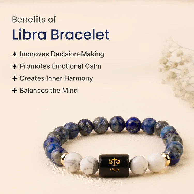 Libra (तुला राशि) Zodiac LapisLazuli & Howlite Bracelet - Image 2