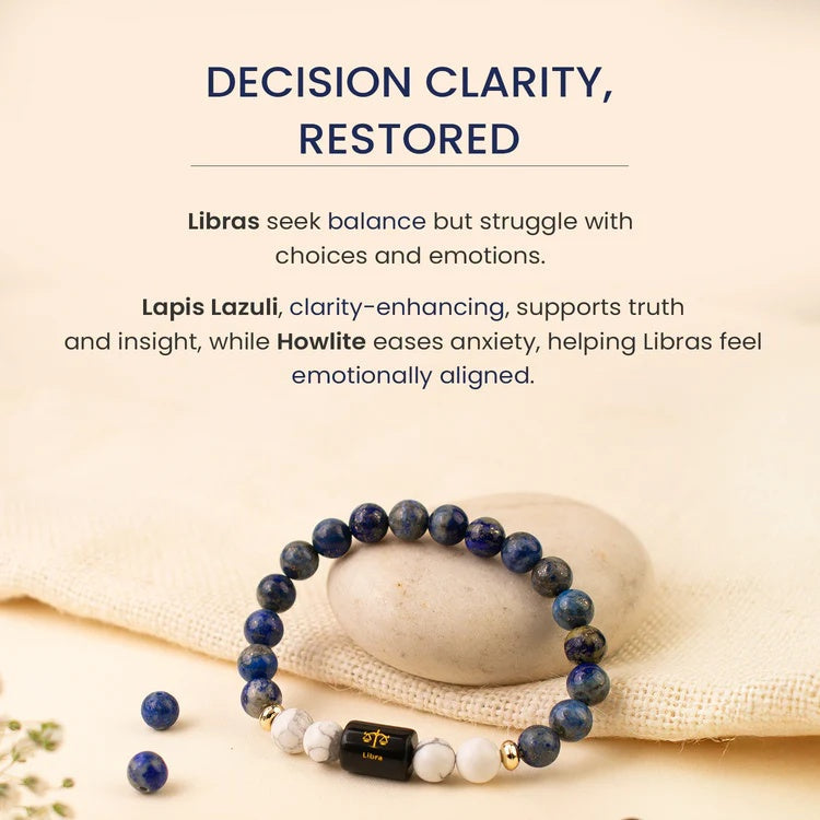 Libra (तुला राशि) Zodiac LapisLazuli & Howlite Bracelet - Image 3
