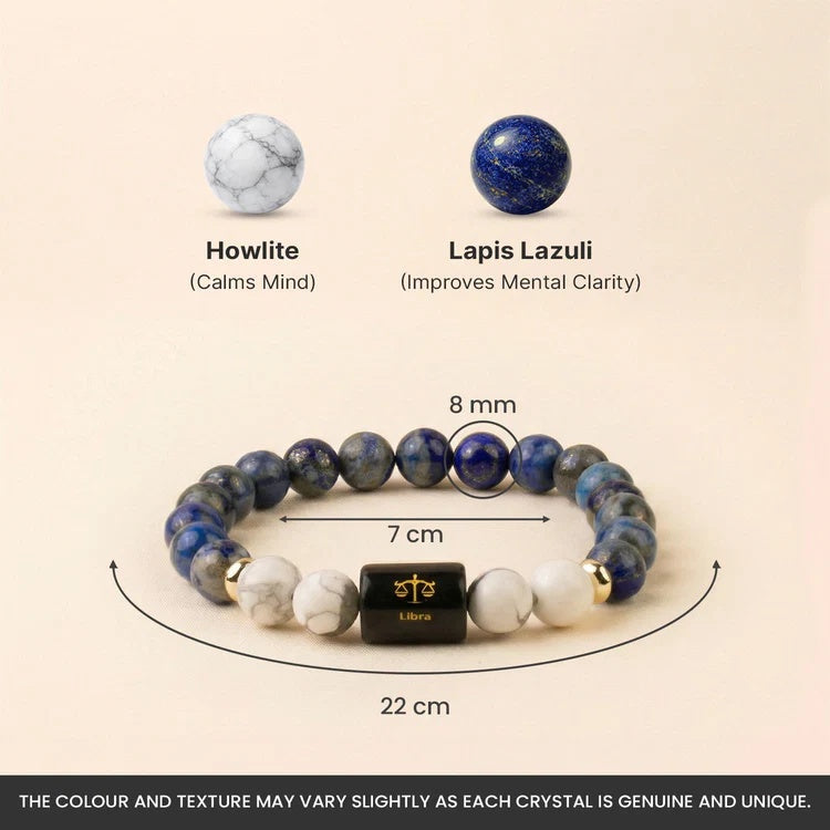 Libra (तुला राशि) Zodiac LapisLazuli & Howlite Bracelet - Image 4