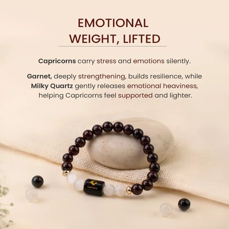 Capricorn (मकर राशि) Zodiac Garnet & Milky Quartz Bracelet - Image 3