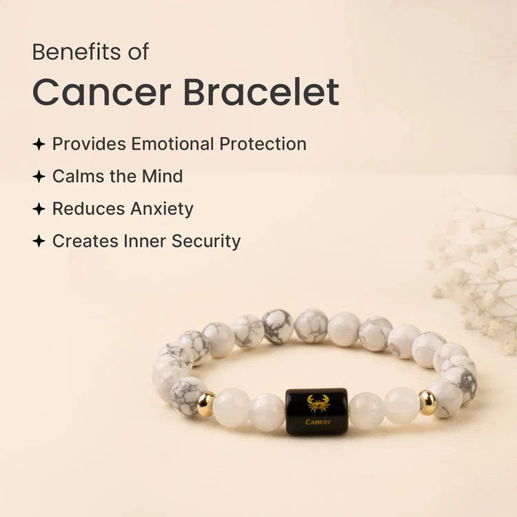 Cancer (कर्क राशि) Zodiac Howlite & Milky Quartz Bracelet - Image 2