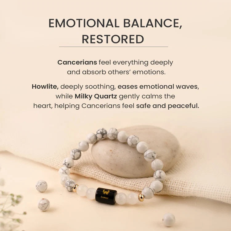 Cancer (कर्क राशि) Zodiac Howlite & Milky Quartz Bracelet - Image 3