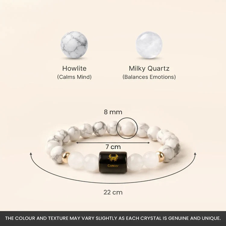 Cancer (कर्क राशि) Zodiac Howlite & Milky Quartz Bracelet - Image 4