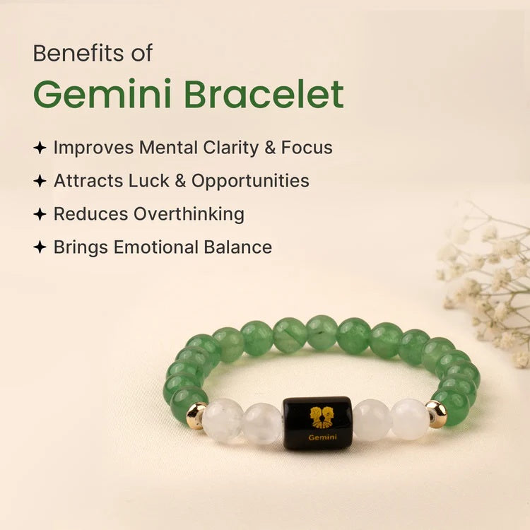 Gemini (मिथुन राशि) Zodiac Green Aventurine & Milky Quartz Bracelet - Image 2