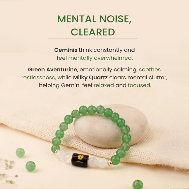 Gemini (मिथुन राशि) Zodiac Green Aventurine & Milky Quartz Bracelet - Image 3