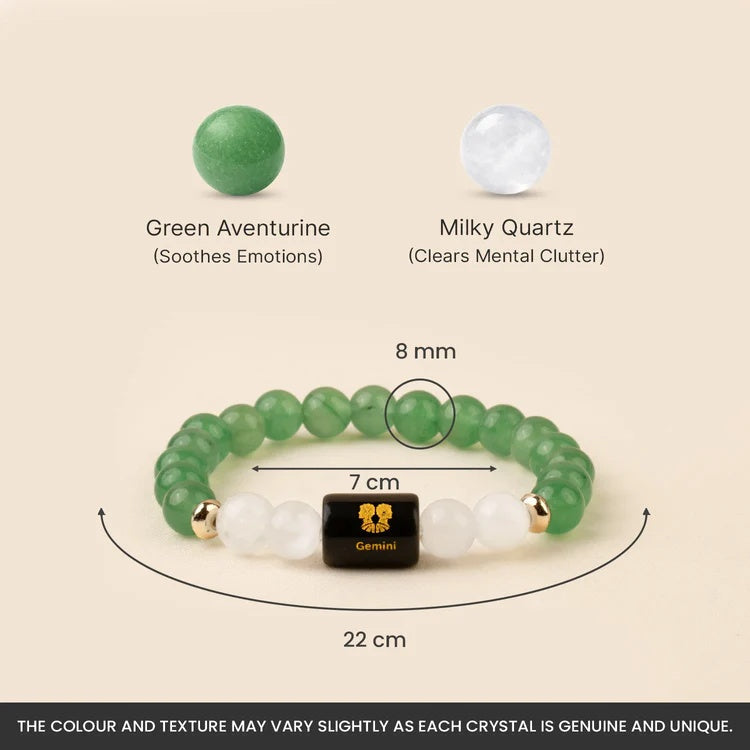 Gemini (मिथुन राशि) Zodiac Green Aventurine & Milky Quartz Bracelet - Image 4