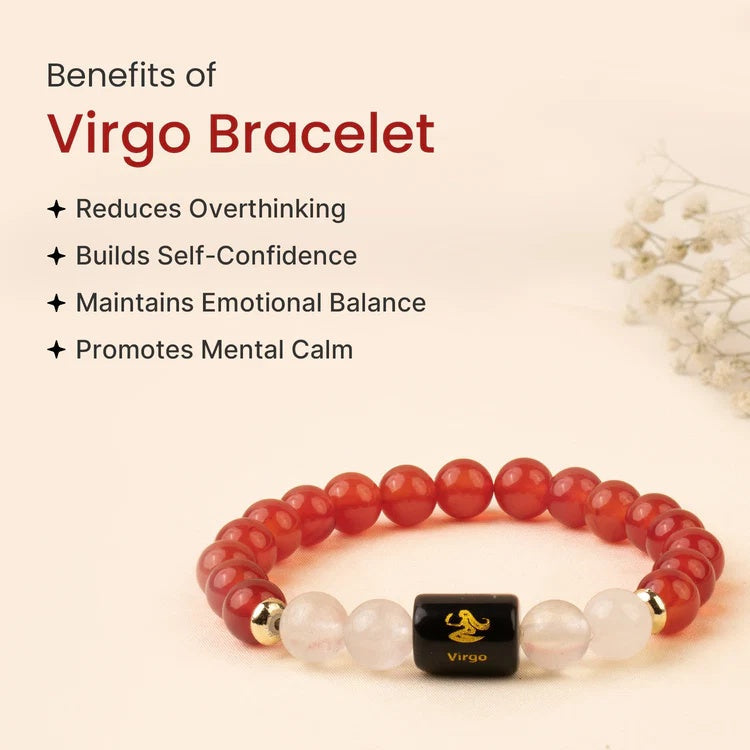 Virgo (कन्या राशि) Zodiac Carnelian & Milky Quartz Bracelet || - Image 2