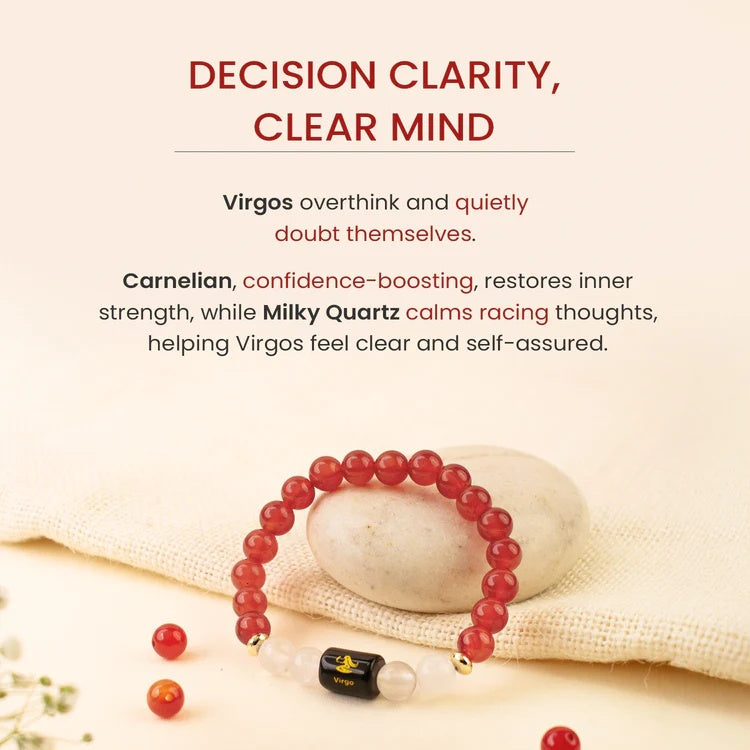 Virgo (कन्या राशि) Zodiac Carnelian & Milky Quartz Bracelet || - Image 3
