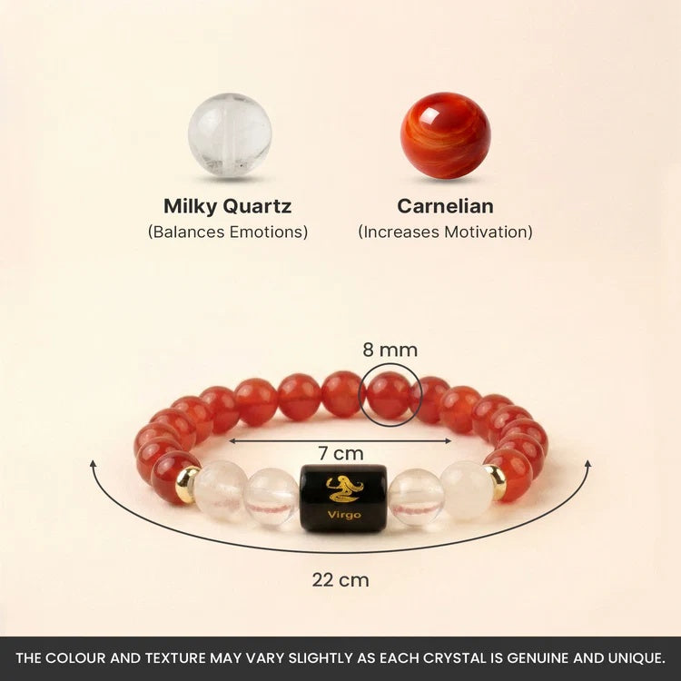 Virgo (कन्या राशि) Zodiac Carnelian & Milky Quartz Bracelet || - Image 4