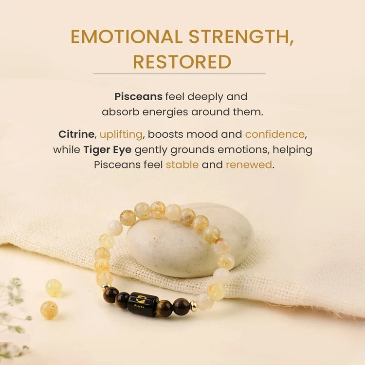 Pisces (मीन राशि) Zodiac Citrine & Tiger Eye Bracelet - Image 3