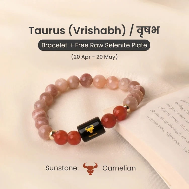 Taurus (वृषभ राशि) Zodiac Sunstone & Carnelian Bracelet - Image 1