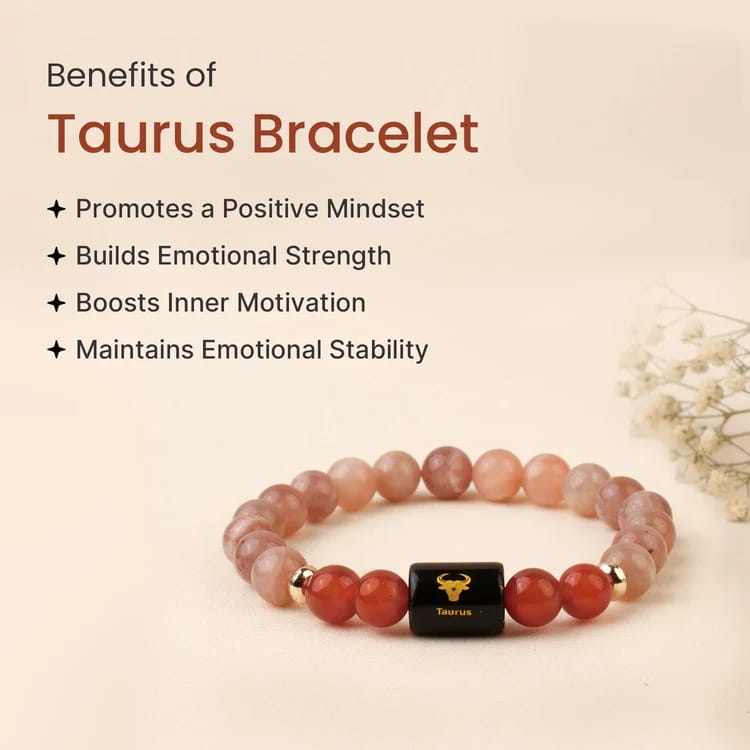 Taurus (वृषभ राशि) Zodiac Sunstone & Carnelian Bracelet - Image 2