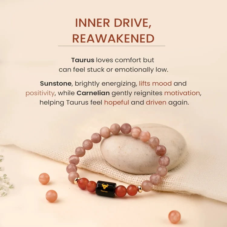 Taurus (वृषभ राशि) Zodiac Sunstone & Carnelian Bracelet - Image 3