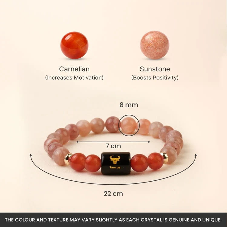 Taurus (वृषभ राशि) Zodiac Sunstone & Carnelian Bracelet - Image 4