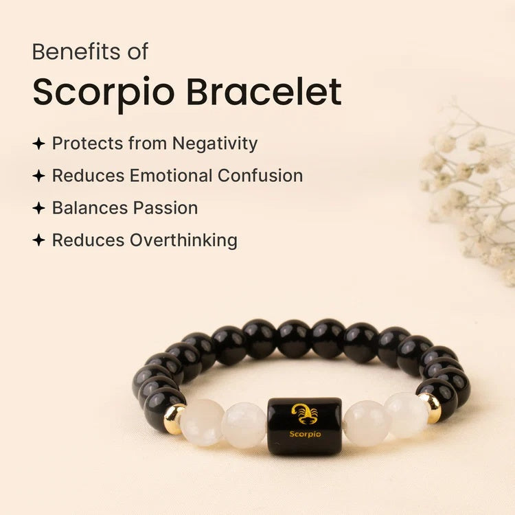 Scorpio (वृश्चिक राशि) Zodiac Black Obsidian & Milky Quartz Bracelet - Image 2