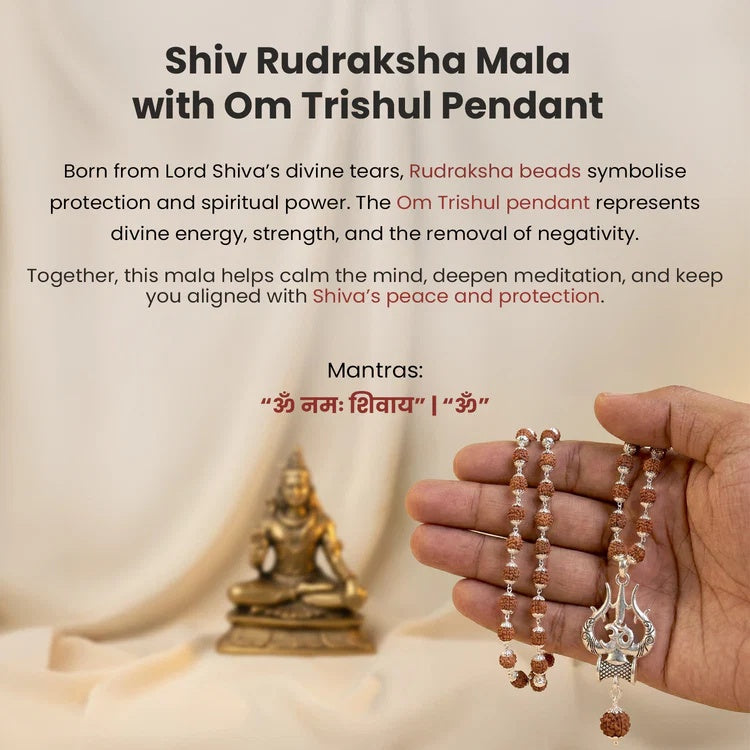 Shiv Rudraksha Mala with Om Shiva Trishul Pendant - Image 3