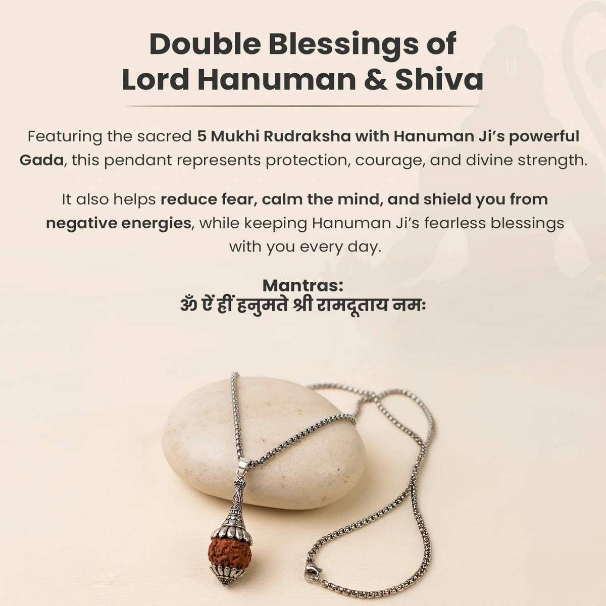 Rudraksha Hanuman Gada Pendant - Image 3