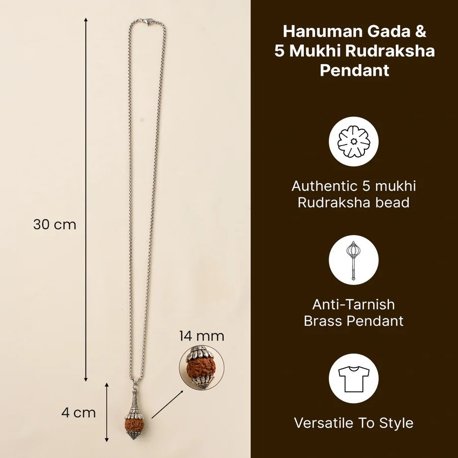Rudraksha Hanuman Gada Pendant - Image 4