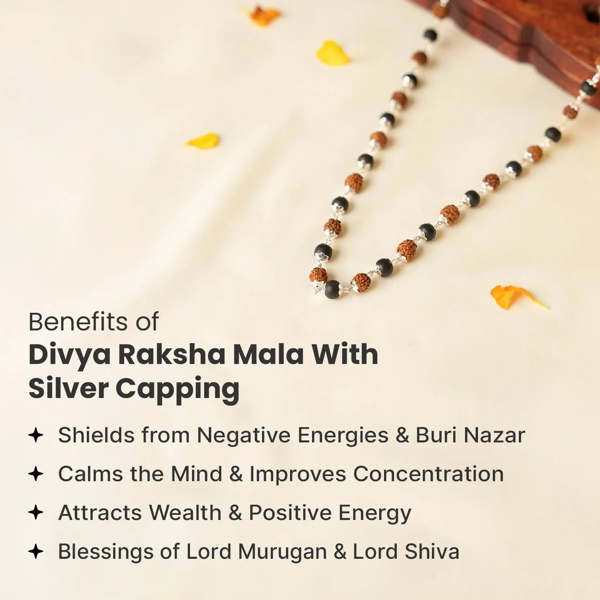 Divya Raksha Rudraksha & Karungali Mala with Silver Capping - Image 2