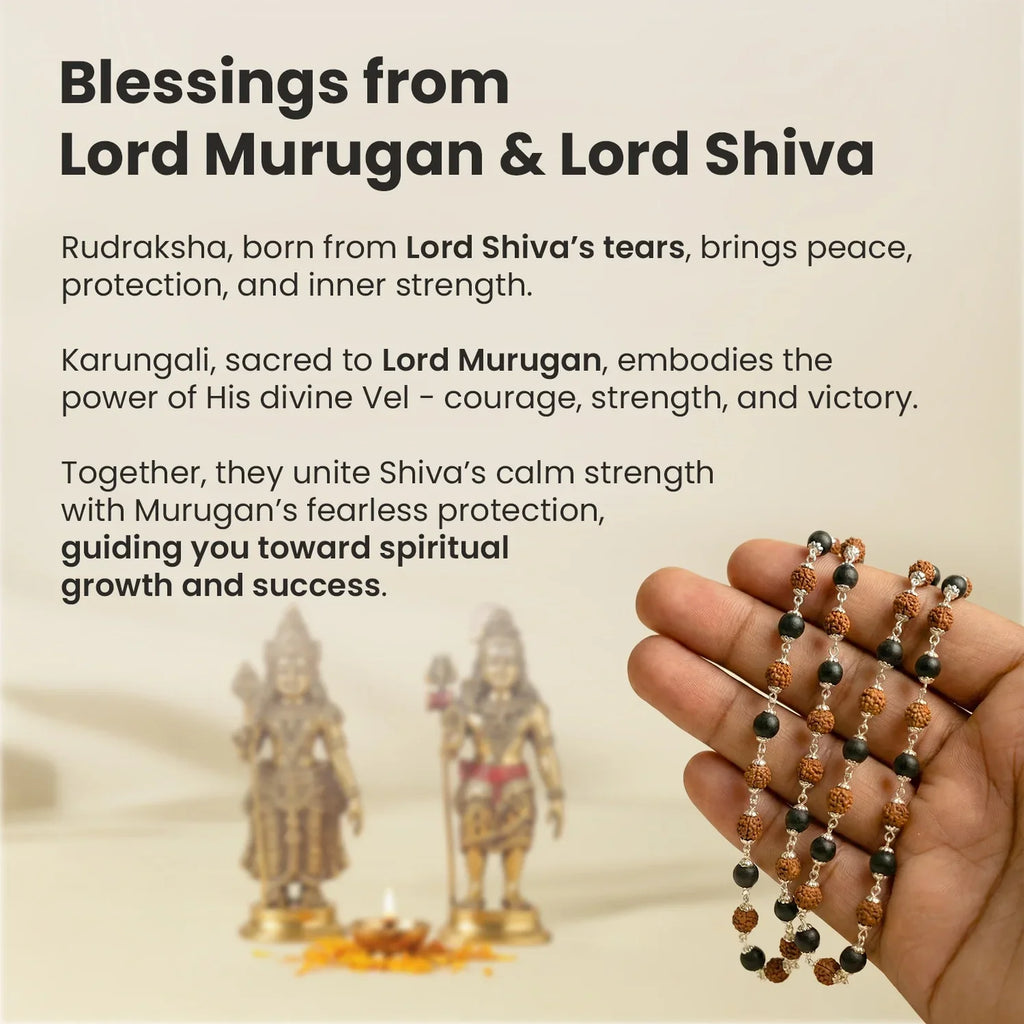 Divya Raksha Rudraksha & Karungali Mala with Silver Capping - Image 3