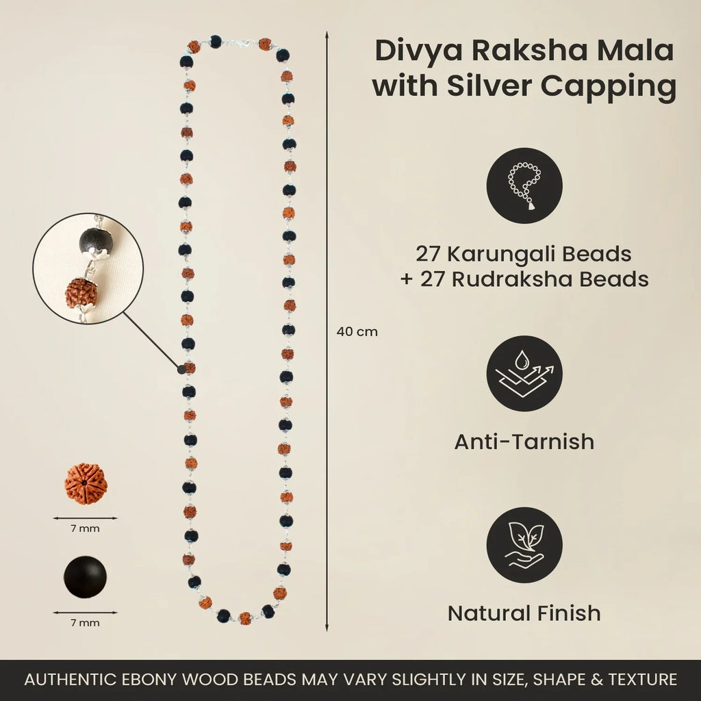 Divya Raksha Rudraksha & Karungali Mala with Silver Capping - Image 4
