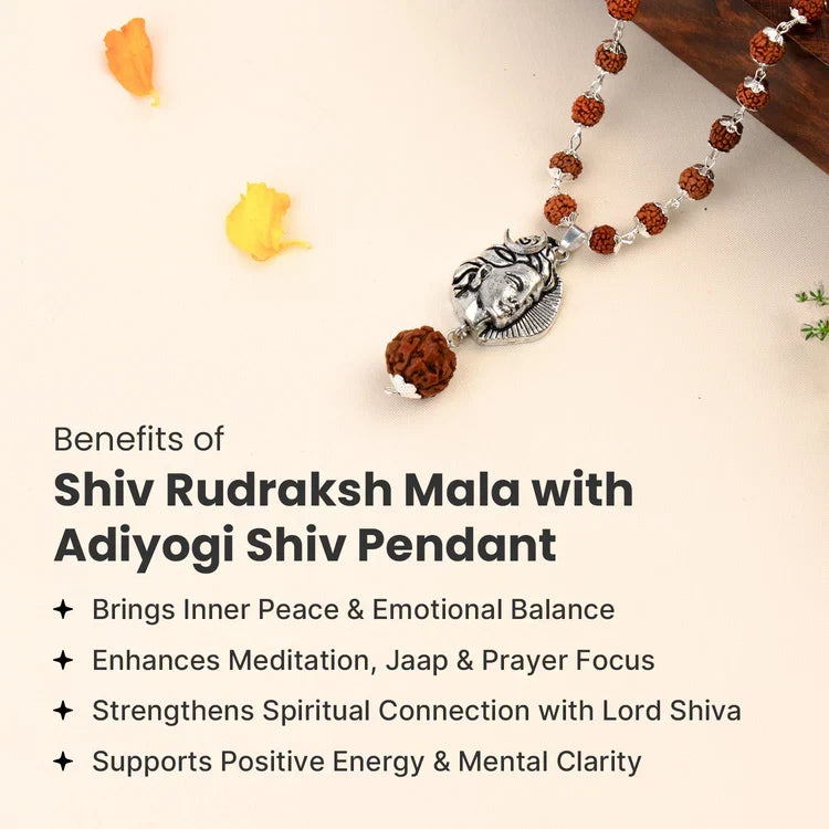 Shiv Rudraksha Mala with Adiyogi Shiv Pendant - Image 2