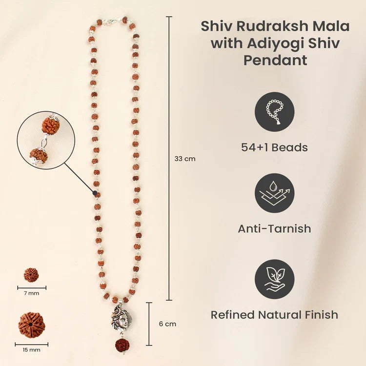 Shiv Rudraksha Mala with Adiyogi Shiv Pendant - Image 4