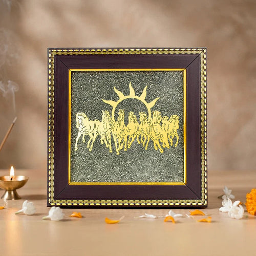 7 Horses on Raw Pyrite Frame - Image 1