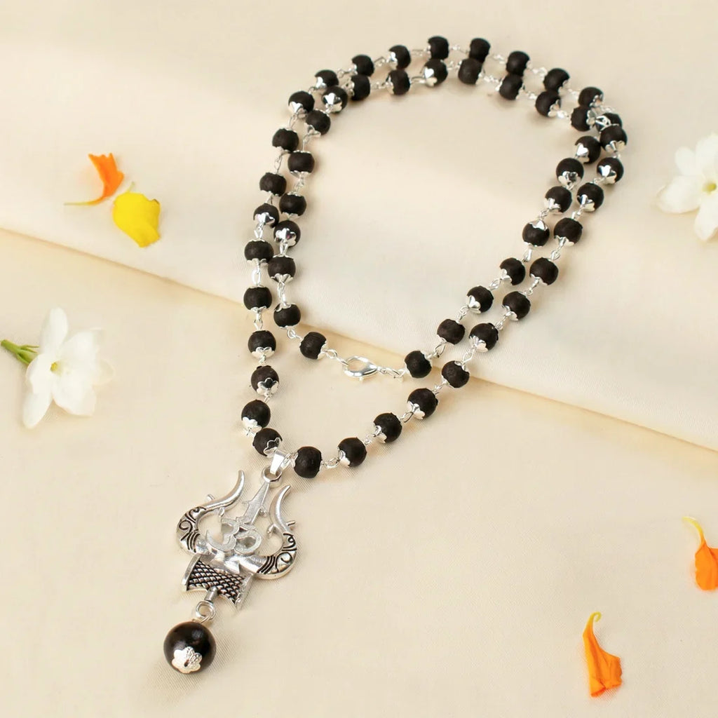Karungali Mala with Om Shiva Trishul Pendant - Image 1