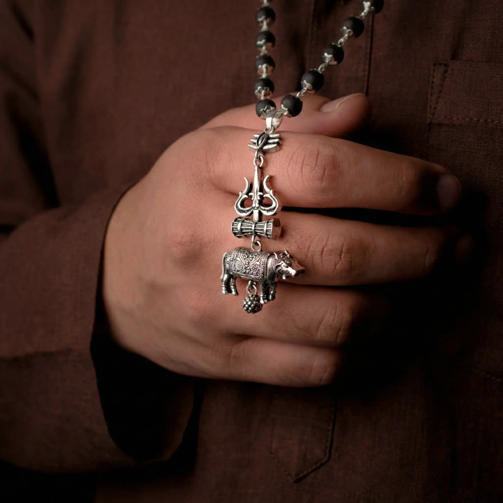 Shiv Raksha Karungali Mala with Trishul Nandi Pendant 152 reviews - Image 1