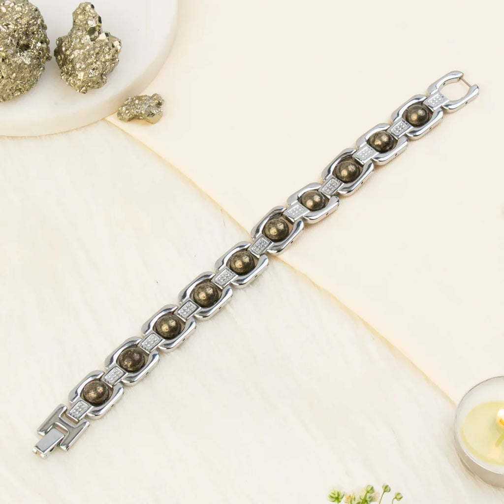 Metal Raw Pyrite Bracelet - Silver - Image 1