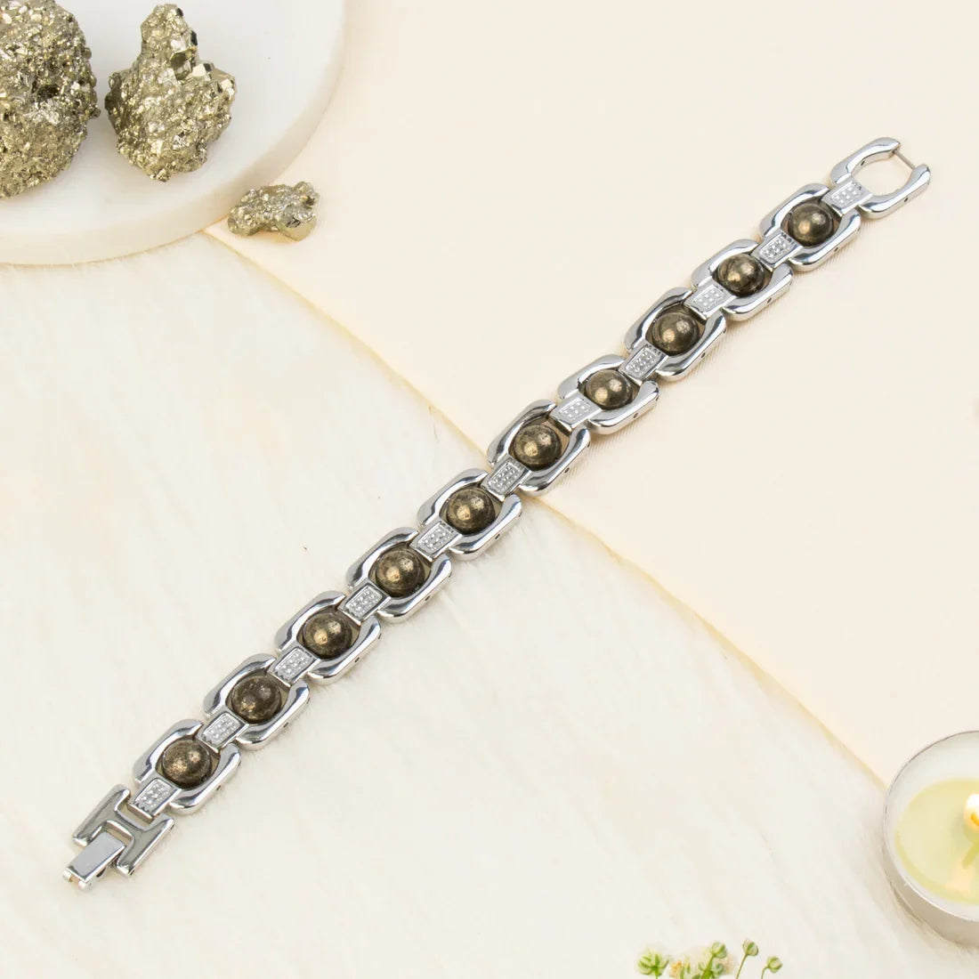 Metal Raw Pyrite Bracelet - Silver - Image 1
