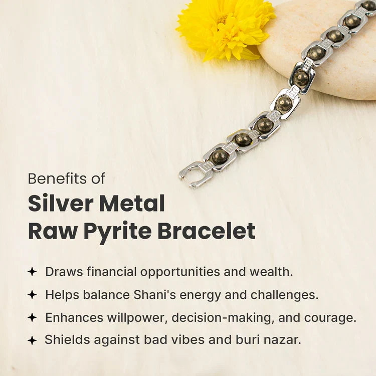 Metal Raw Pyrite Bracelet - Silver - Image 2
