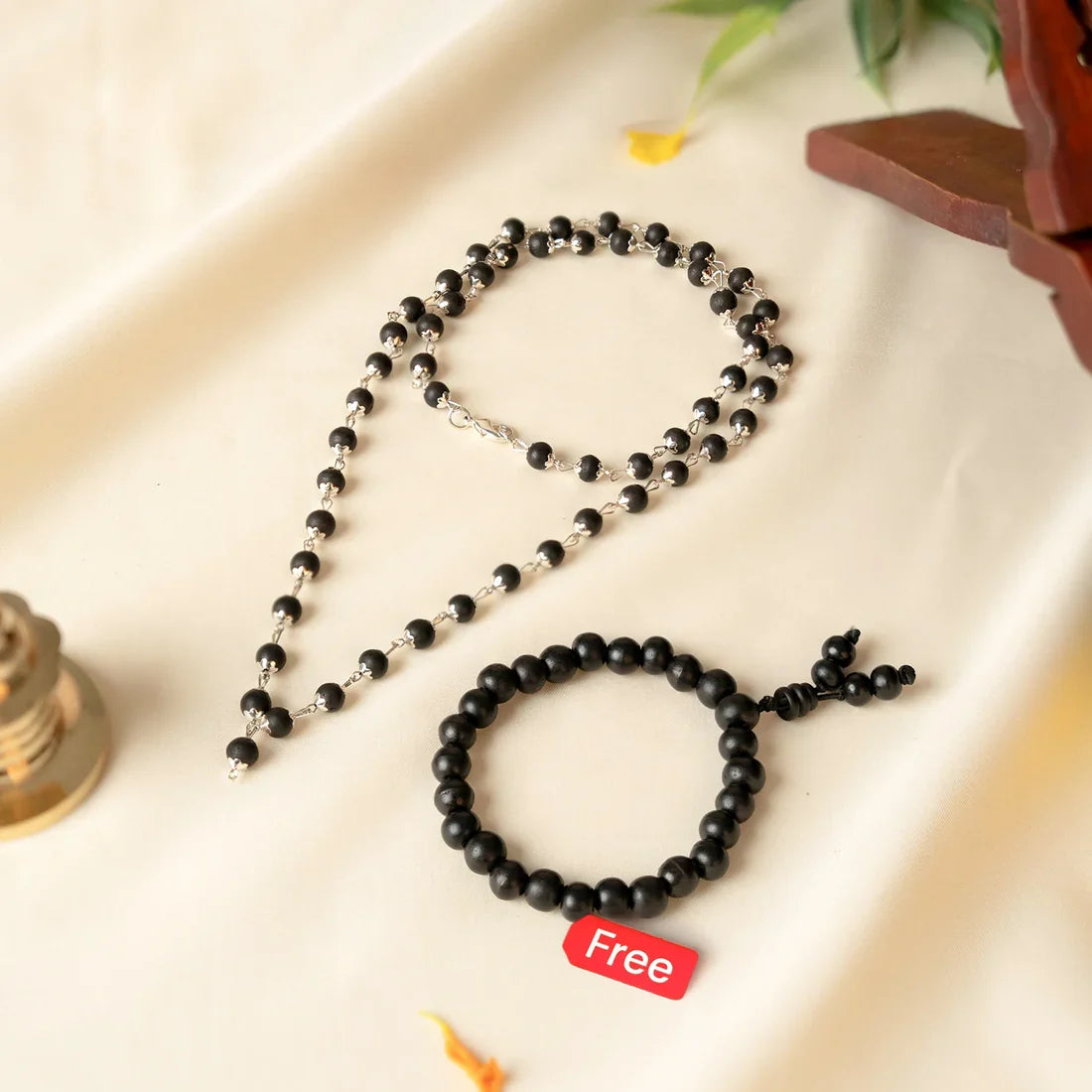 Silver Capped Karungali Malai – with Free Karungali Bracelet  - Image 1