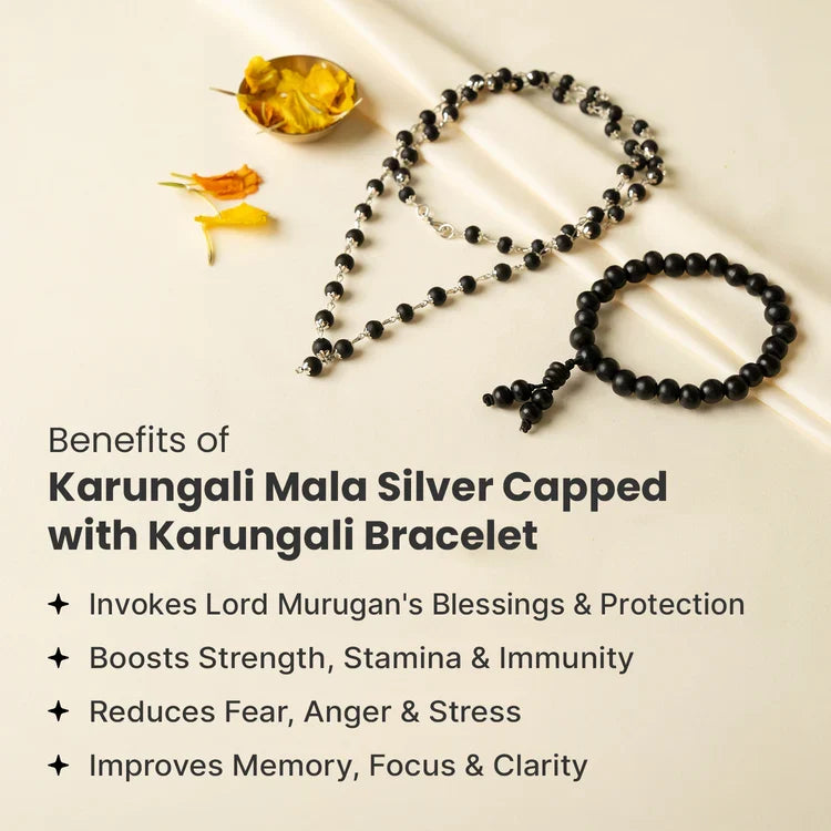 Silver Capped Karungali Malai – with Free Karungali Bracelet  - Image 2