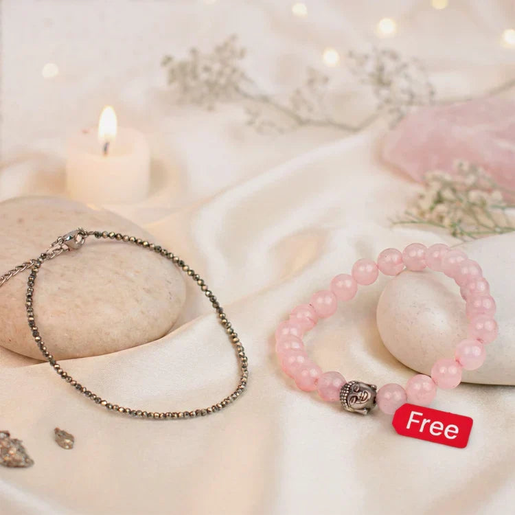 Pyrite Anklet with FREE Rose Quartz Bracelet - Image 1