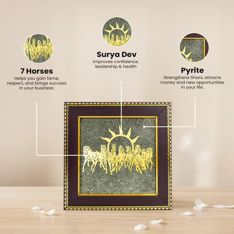 Vastu Shakti Combo – 7 Horses on Pyrite Frame with Pyrite Tortoise - Image 2