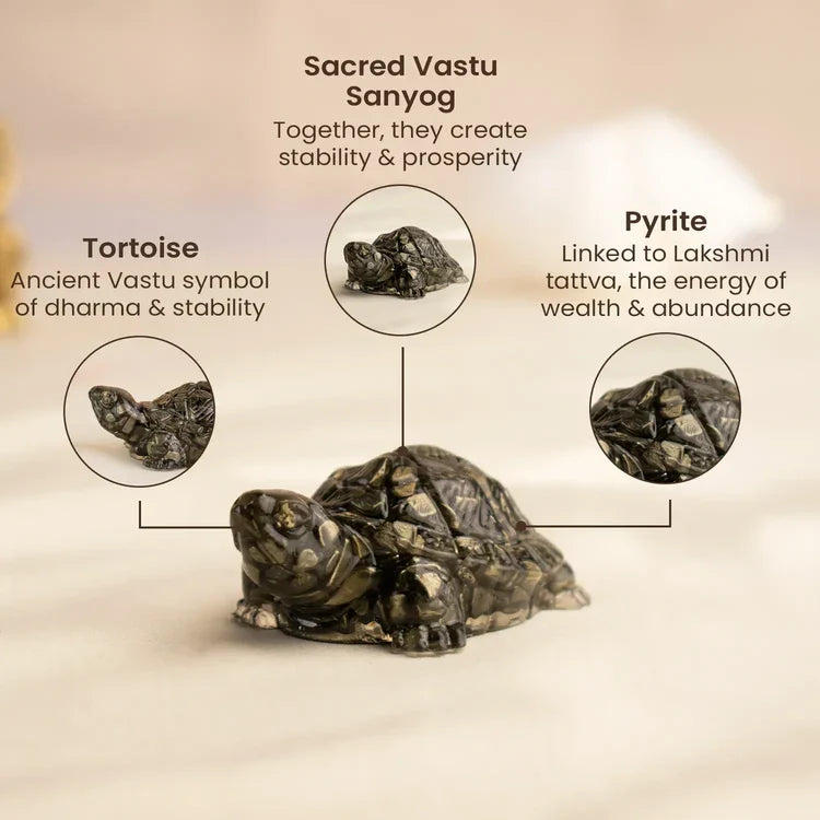 Vastu Shakti Combo – 7 Horses on Pyrite Frame with Pyrite Tortoise - Image 3