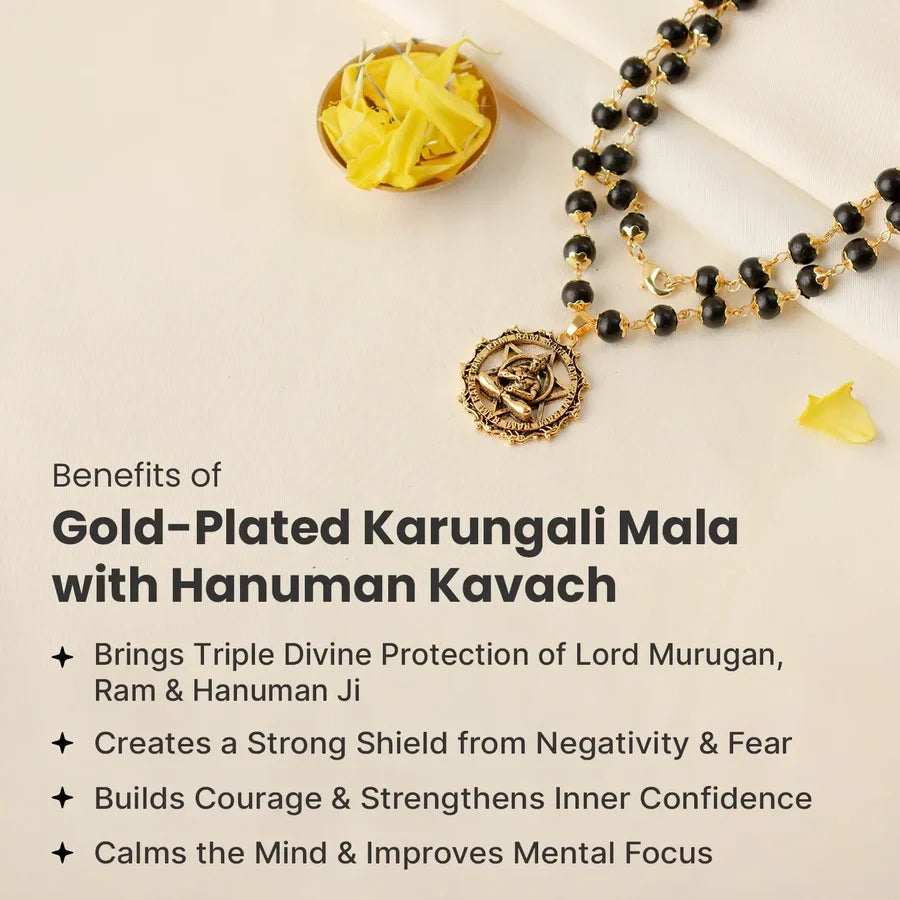 Gold-Plated Karungali Mala with Hanuman Kavach Pendant - Image 2